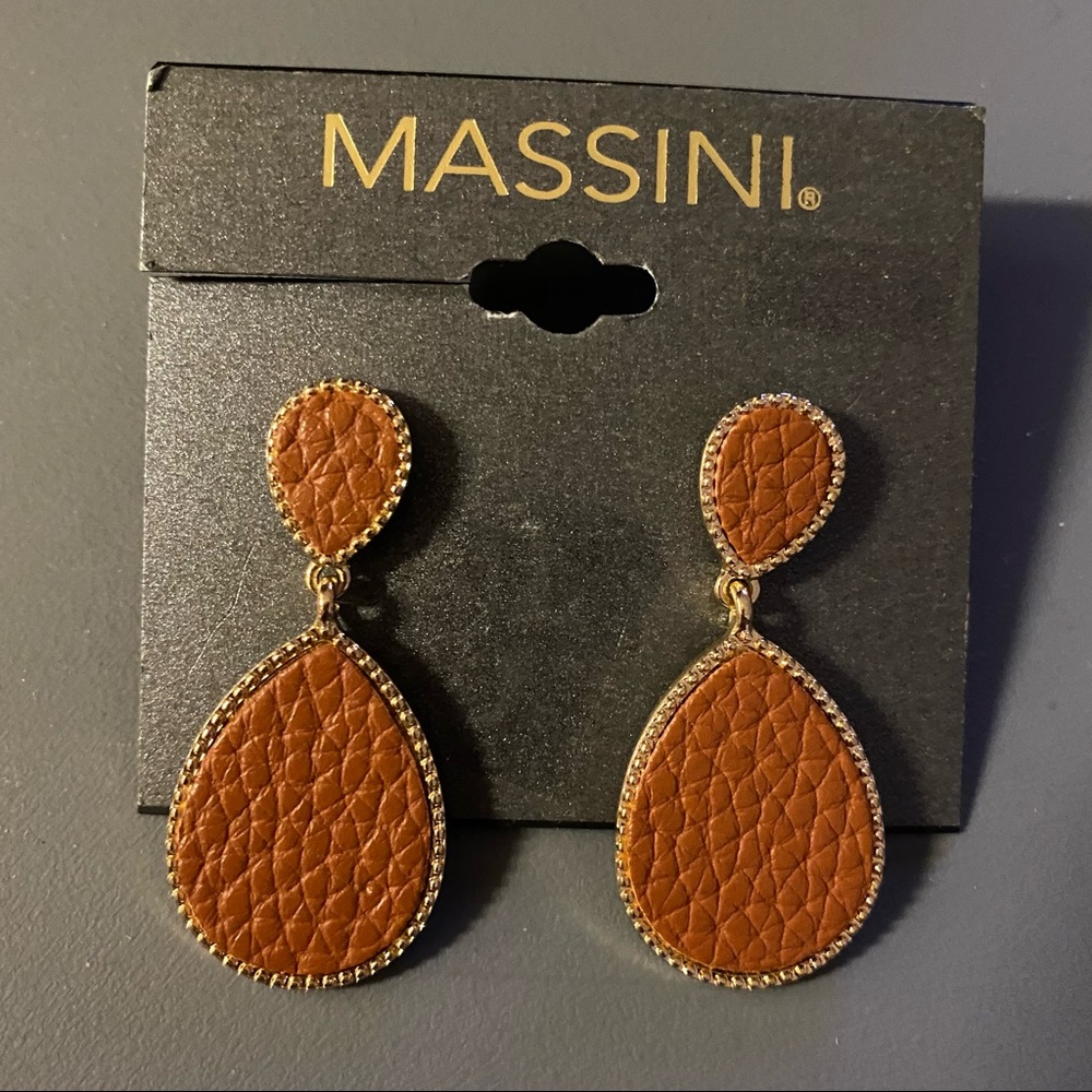 Massini  Faux Leather Teardrop Rust /Gold earrings